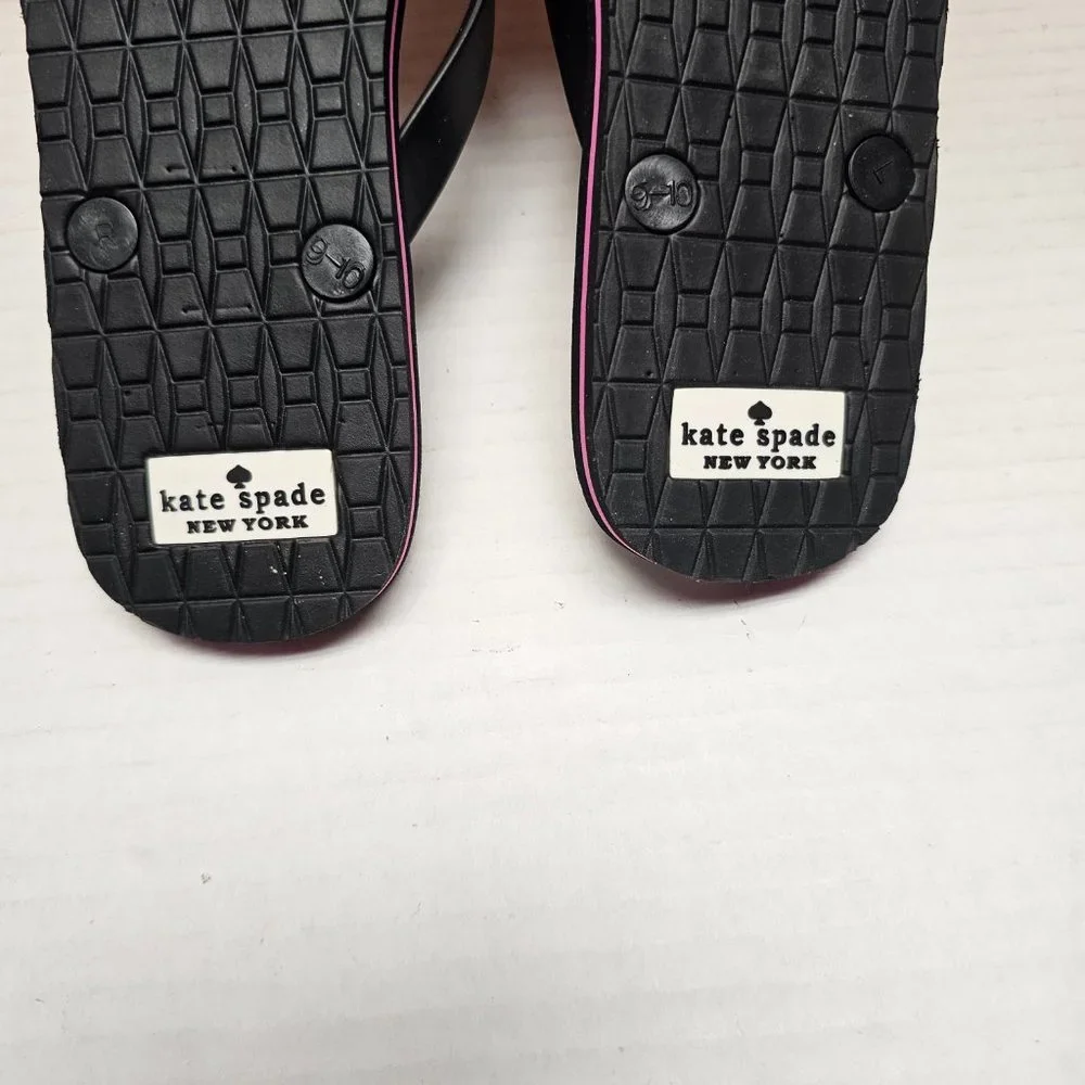 New Kate Spade New York Black White Polka Dot Flip Flops Pink Stripe Sandals 9 M